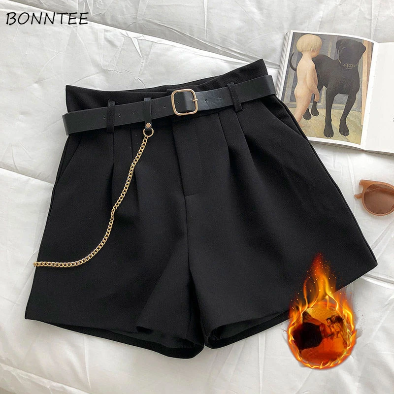 

High Waist Shorts Women A-line Wide Leg Trouser Hot Girls Streetwear Fashion Temper Pure Color Minimalist Vintage American Cool