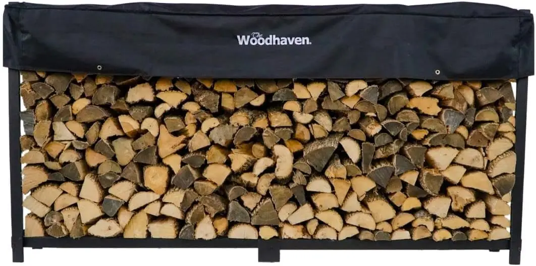 

Woodhaven 8 Foot 1/2 Cord Firewood Log Rack With Optional Cover - Made In USA - Outdoor Use Lifetime Structural Warranty -