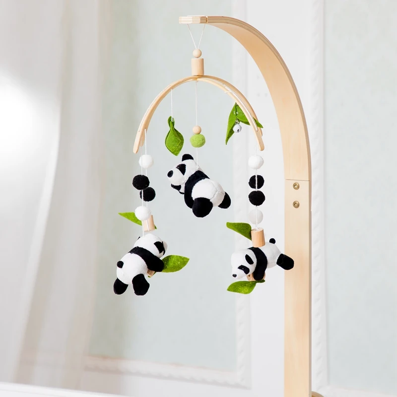 Newborn Panda Bamboo Leaf Bed Bell Toys 0-12 Months for Baby Crib Bed Wood Bell Mobile Toddler Carousel Cot Kid Musical Toy Gift