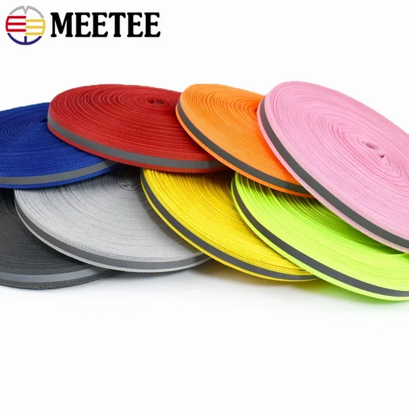 Reflective Nylon Webbing Fluorescent Safety Ribbon - 10 Yards, 10mm Wide
