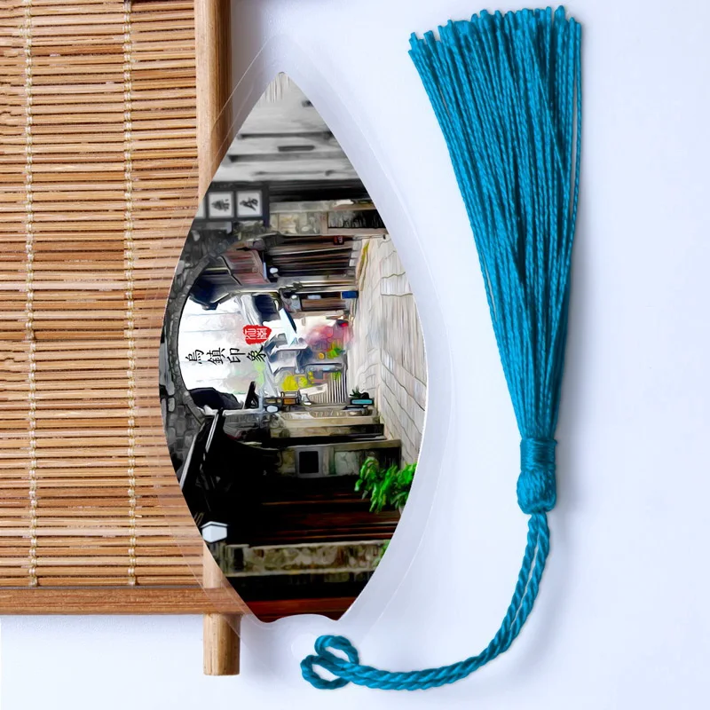 

Chinese Style Leaf Bookmark Tourist Attraction Jiangnan Water Town Souvenir Creative Bookmark for Students with Tassels