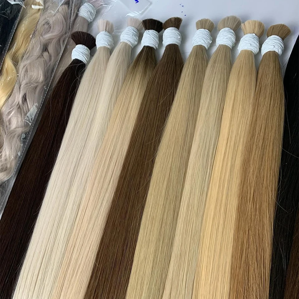No Weft Straight Bulk Braiding Hair 100% Brazilian Virgin Remy Human Hair Extensions 50g 100g Blonde 1B Color Natural Hairpiece 3