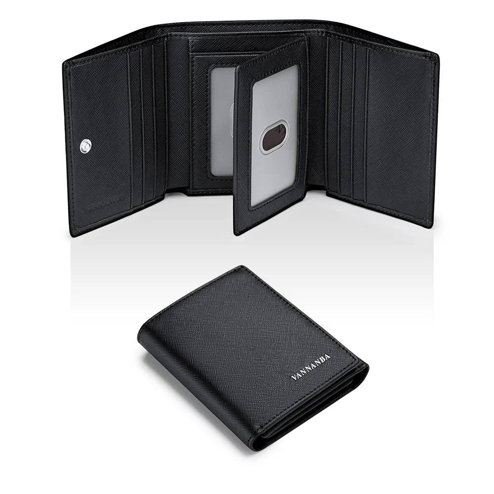 VANNANBA - محافظ جلدية سوداء للرجال بتصميم ثلاثي ا...