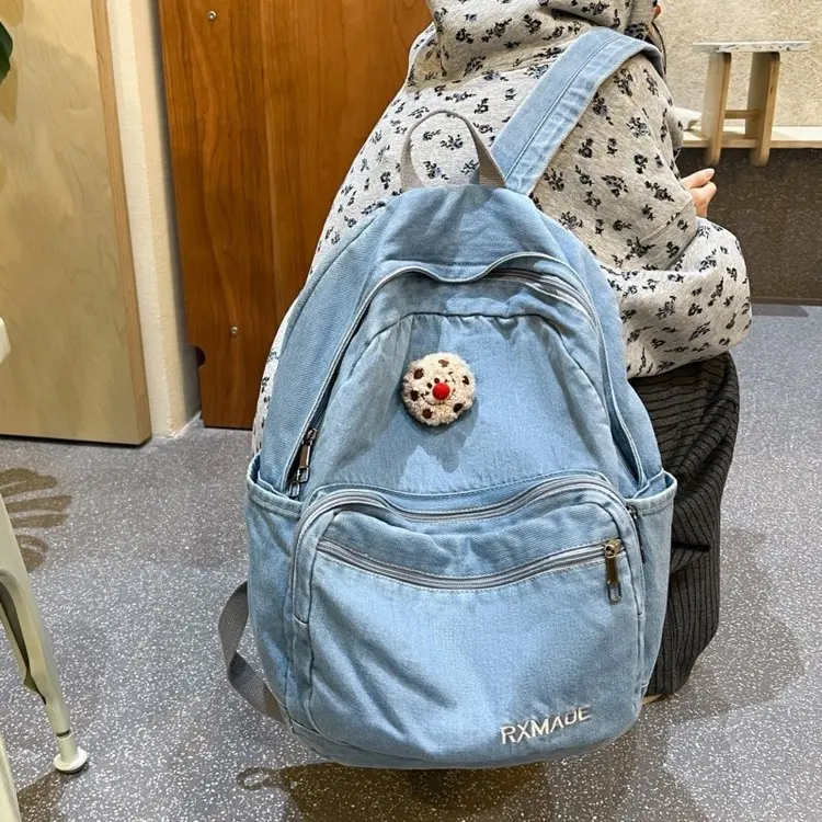 Women's Backpack 2024 Leisure Design Denim Korean Version Shoulder Bags Teenager Girl College Student School For Men Rucksack