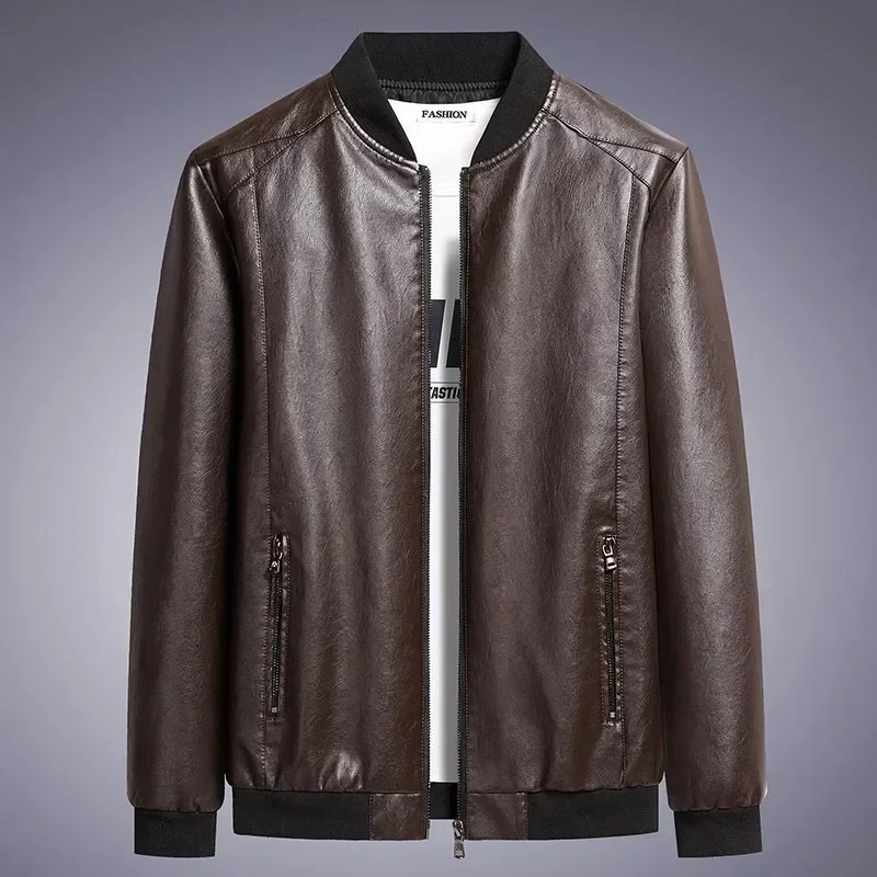 Autumn Men Leather Coat Korean Fashion Leather Sheepskin Men Jacket Trend Casual Fit Slim Baseball Clothes leather jackets