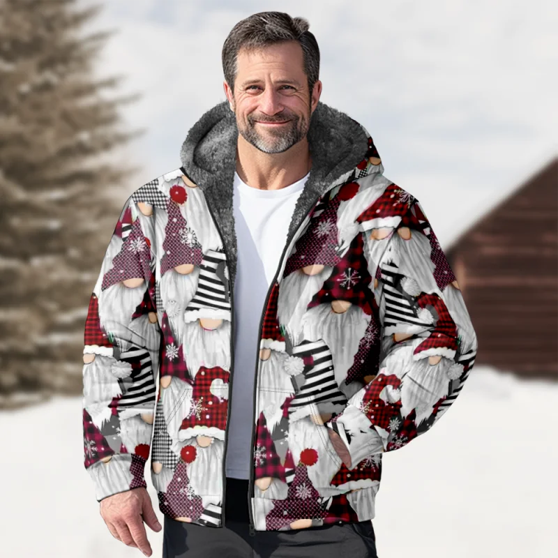 

New Creative Cotton Coat Hooded Sweater Casual Print Men's Fur Loop Arctic Velvet Zipper Patch Pocket Hooded Sweater a16