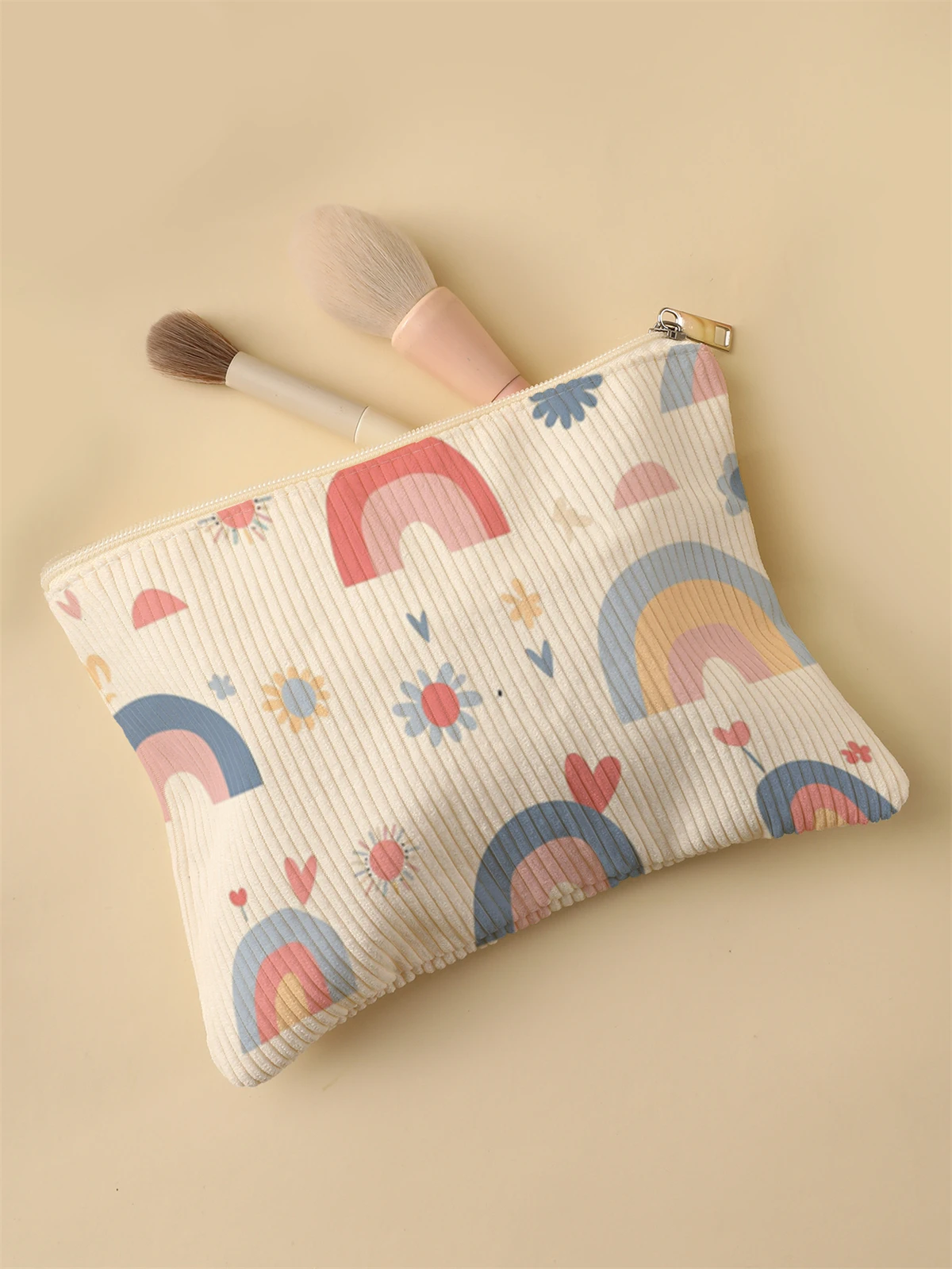 Women's Corduroy Travel Cosmetic Bag Portable Large Capacity Makeup Storage Organizer Zipper Clutch Purse Make up Bag