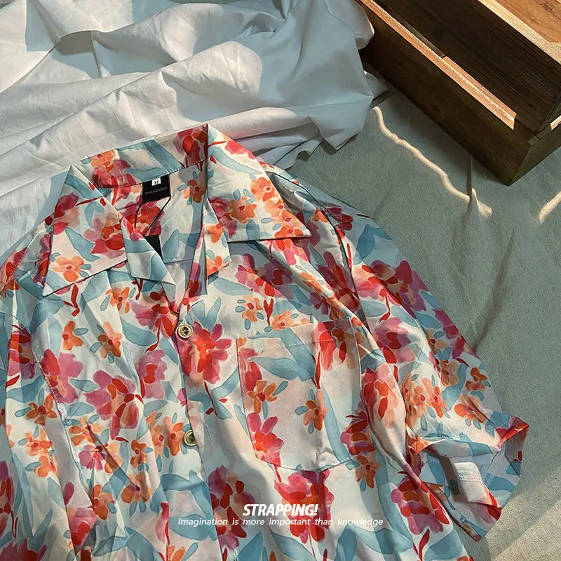 Summer Floral Shirt Long Sleeve Hawaiian Shirt Beach Clothes Men Women Printing Casual Aloha Shirts Loose Fit 2023 New