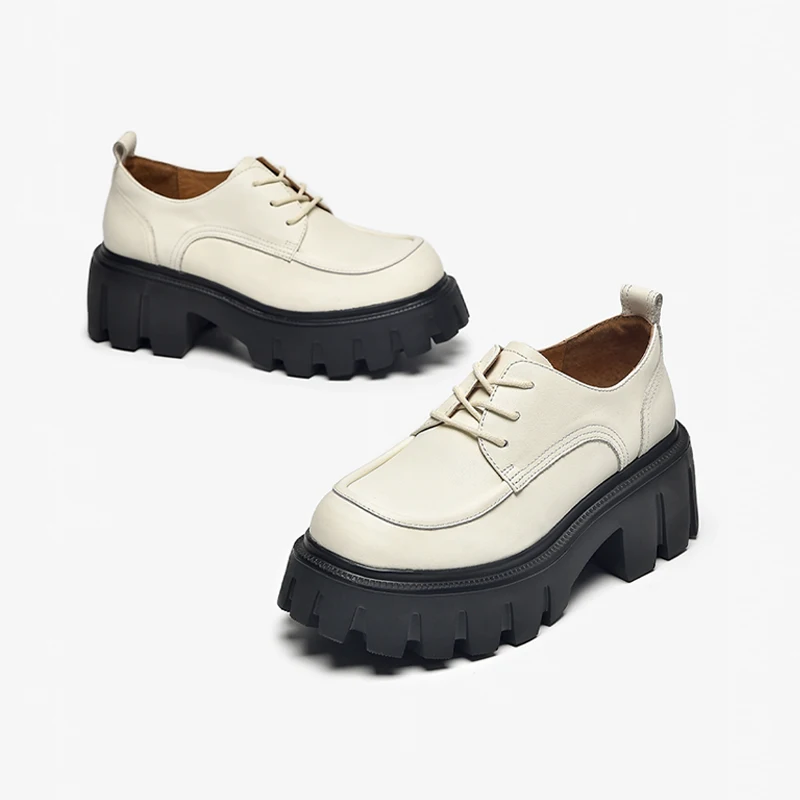 Women Shoes Casual Shoes Platform Shoes Women Genuine Cow Leather Round Cross Tied Closure Chunky Sole Ladies Casual Shoes Handmade 21894