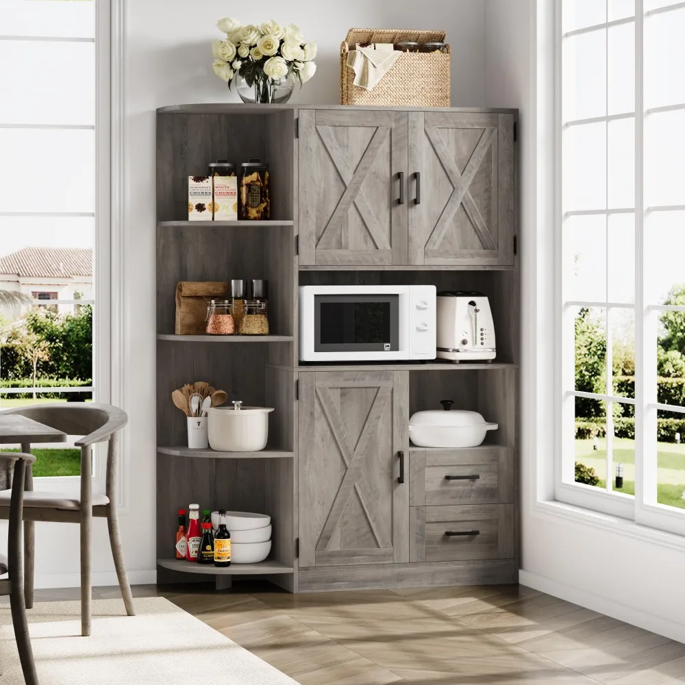

Kitchen Pantry Storage Cabinet, Freestanding Hutch with Doors & Shelves, Buffet Sideboard, Coffee Bar with Drawers