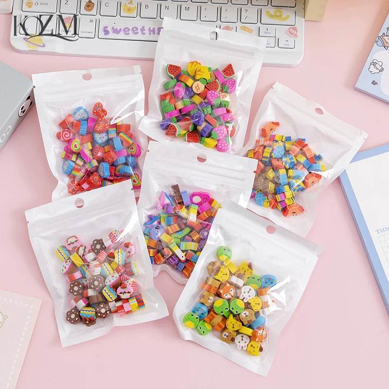

50pcs/bag Kawaii Eraser Creative Cartoon Mini Pencil Rubber Animal Fruit Christmas Erasers For Kids School Stationery Supplies