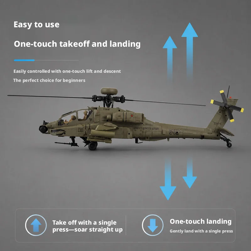 RC ERA C170 AH-64D Apache Military RC Helicopter 1:48 6 Channel No Aileron Single Rotor Altitude Hold Stunt RC Airplane for Adul - 2
