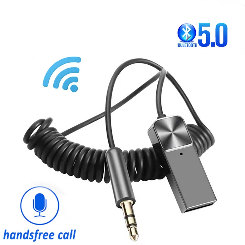 블루투스 5.0 무선 AUX 케이블, 핸즈프리 리시버, USB 3.5mm 잭, Aux 오디오 음악 송신기, 자동차 스피커 Mp3 라디오용