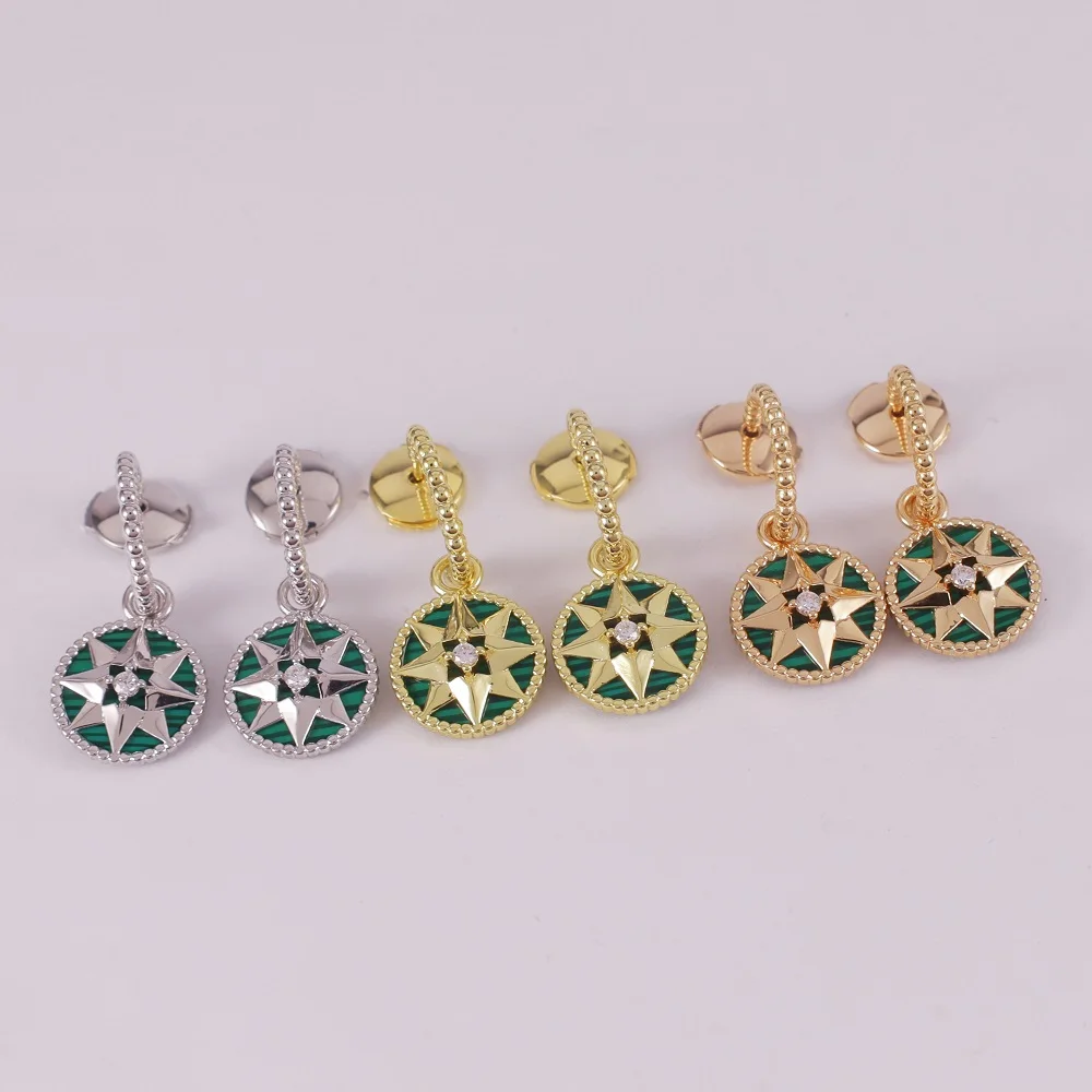 

Classic Peacock Green Compass Earrings Women's Fashion Brand Banquet Luxury 925 Sterling Silver Jewelry Elegant Gift