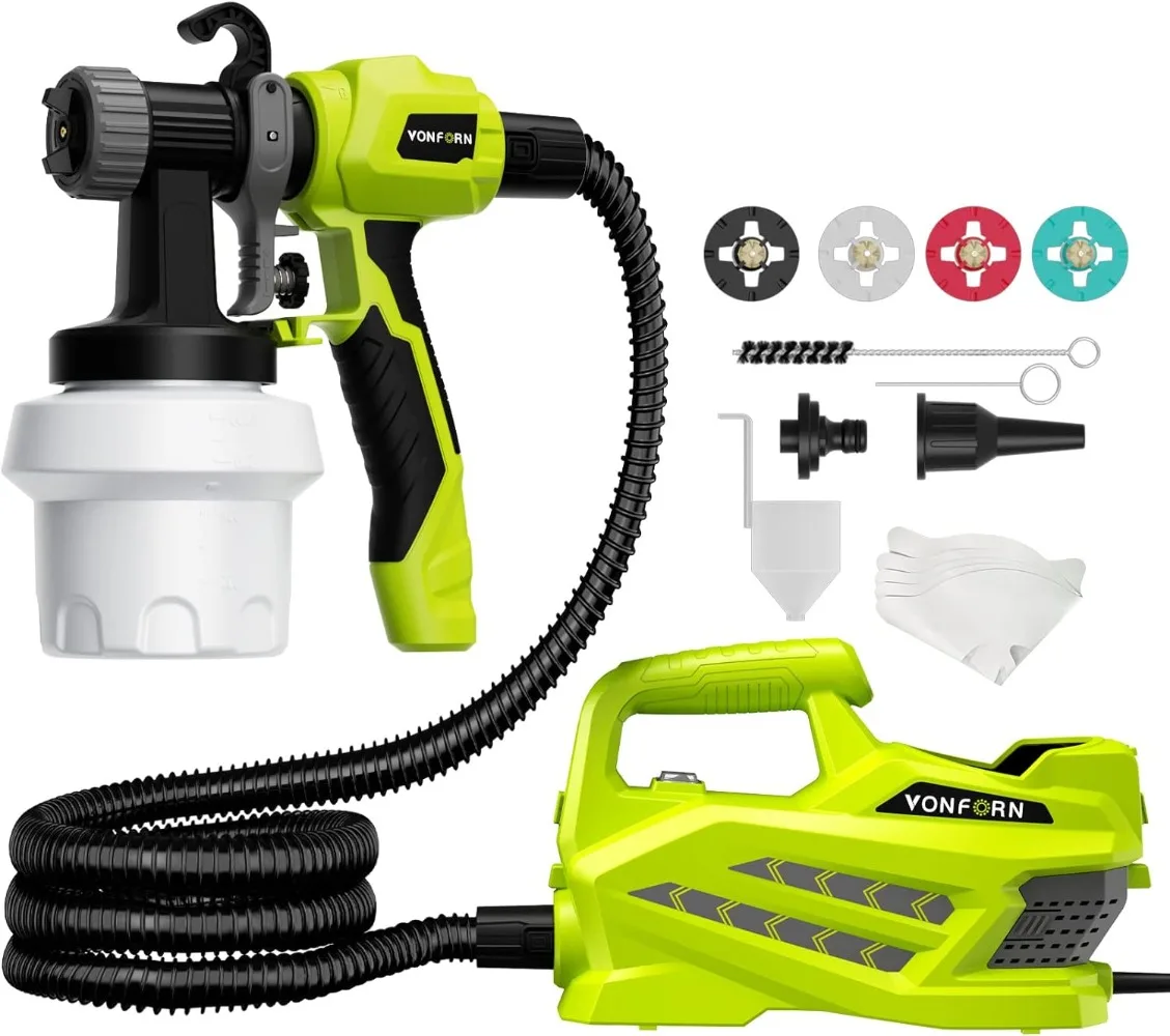 

800W HVLP Electric Spray Paint Gun with 6.5FT Airhose, 4 Nozzles & 3 Patterns Spray Gun for Cabinets Fence Furniture, Walls Etc