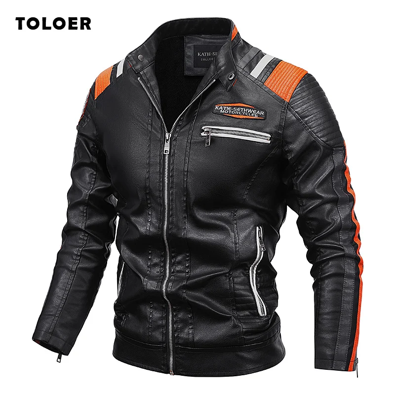 

2023 Autumn Men's Leather Jacket Fashion Outwear Casual Biker Jacket PU Coat Fleece Liner Slim Men Trendy Motorcycle Jacket