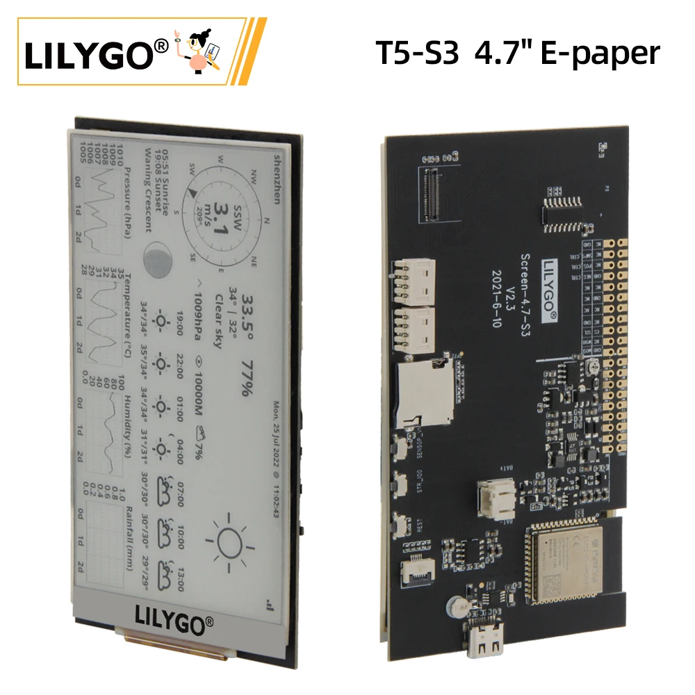 Lilygo® t5 4.7 Inch E-paper V2.3 Esp32-s3 Esp32-s3 Desenvolvimento Driver Placa Módulo de Exibição Suporte tf Arduino Compatível Raspberry pi