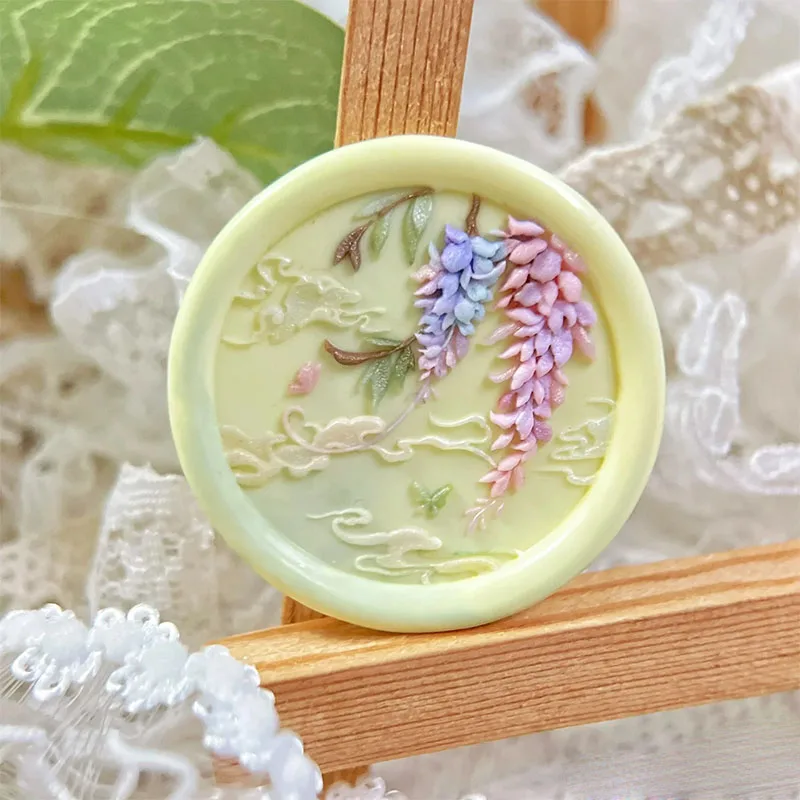 Wisteria Wax Seal Stamp Copper Head 3cm Multi-Layer Embossed Relief Carved Seal Brass Head DIY Invitation Envelope Sealing Stamp
