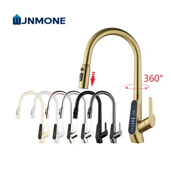 Modern High End Kitchen Faucets Deck Mounted LED Temperature Display Pull Out Brass Kitchen Sink Faucet Hot Cold Water Mixer Tap