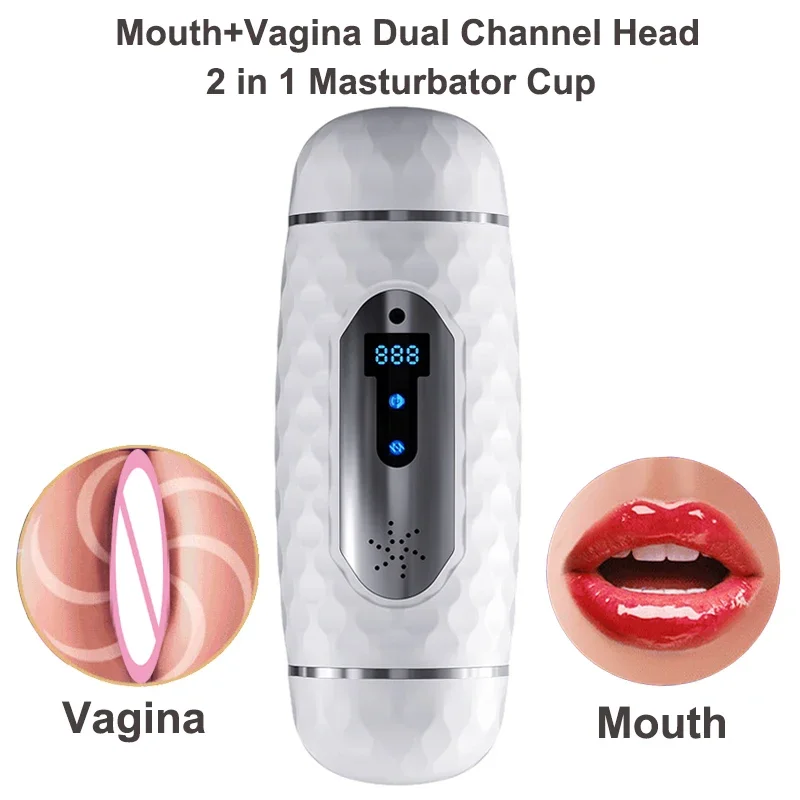 Mens Electric Masturbation Cup 2-in-1 Oral Vaginal Deep Throat Automatic Sucking Masturbation Cup Sex Vibration Machine Toy Men