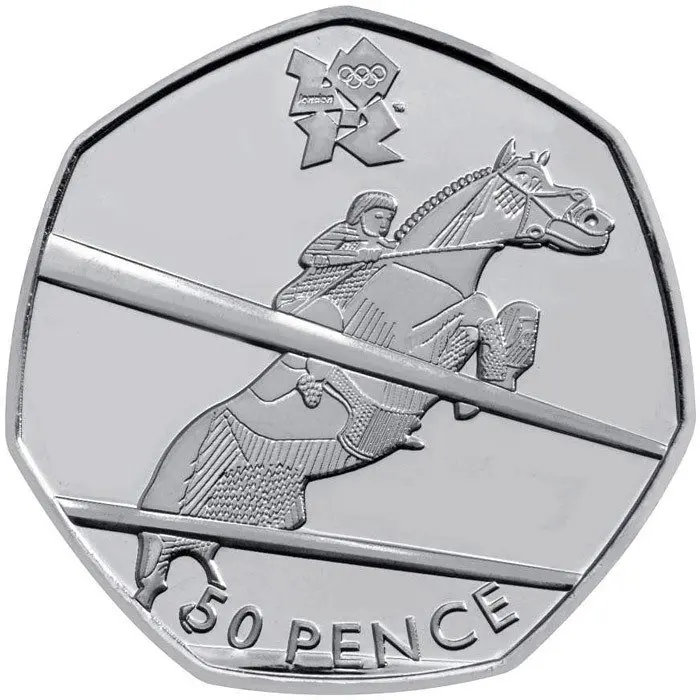 

Лондонские игры, конный спорт UK 2012 50 P, памятная монета 27,3 мм, новый UNC