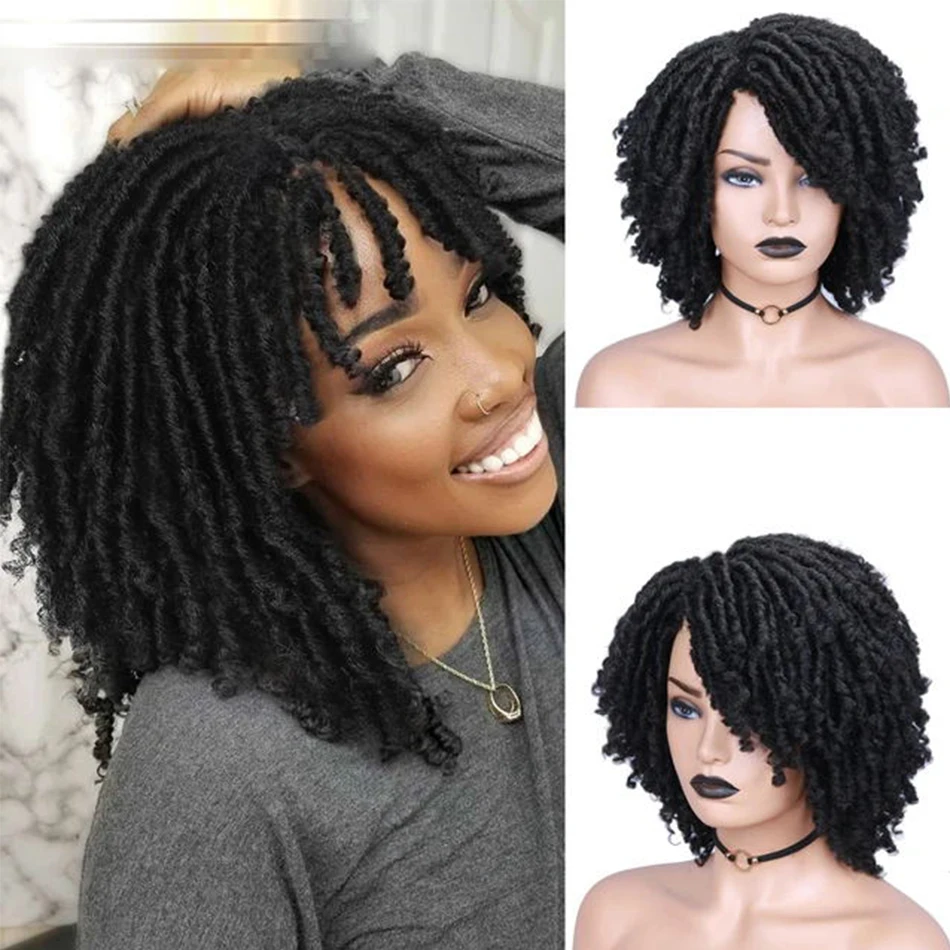 Braided Wigs For Women Synthetic Wig Ombre Braided Dreadlock Wig Black Brown BUG African Faux Locs Crochet Twist Hair Short Wigs