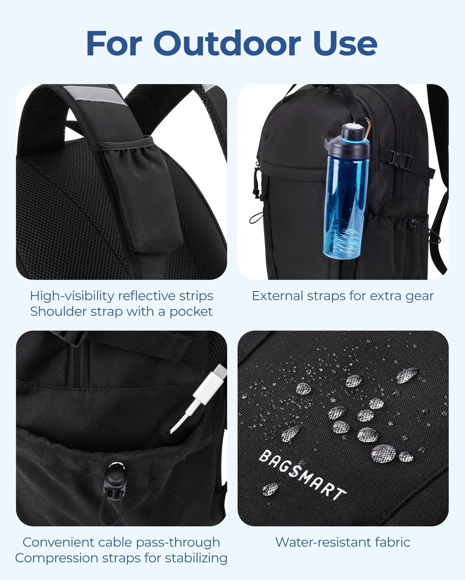 BAGSMART Casual Travel Backpack for Men and Women Lightweight 15.6" Sport Bag Large Weekender Bag Waterproof Bookbag for College 4