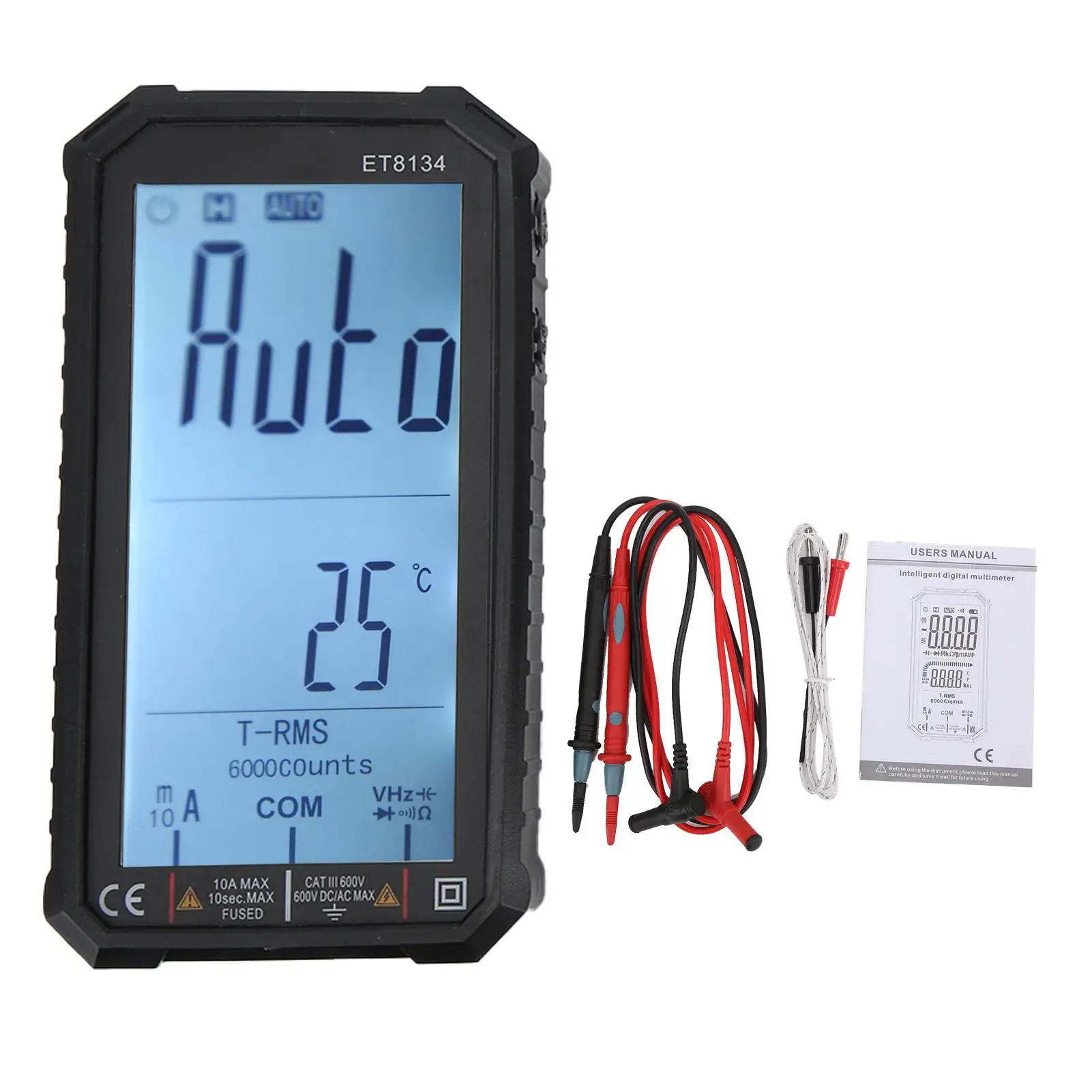 ET8134 Digital Multimeter-10A 600V LCD Multi-Function Ammeter with Alarm Feature