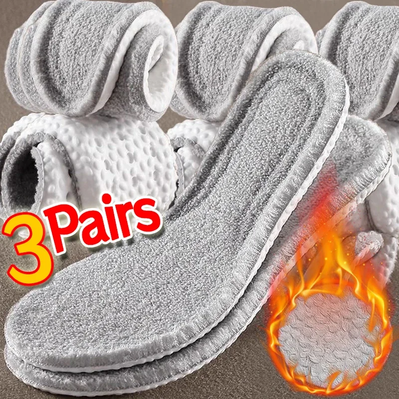 Winter Warm Insole Unisex Thermal Thicken Plush Sports Shoe Sole Orthopedic Inserts Memory Foam Shock-absorbing Wool Shoe Pads