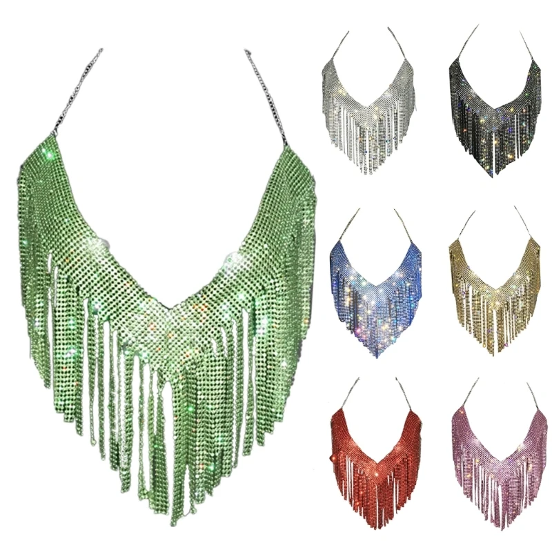 

Women Tassels Halter Crop Top Backless Jewelry Bikinis Body Chain Dropship