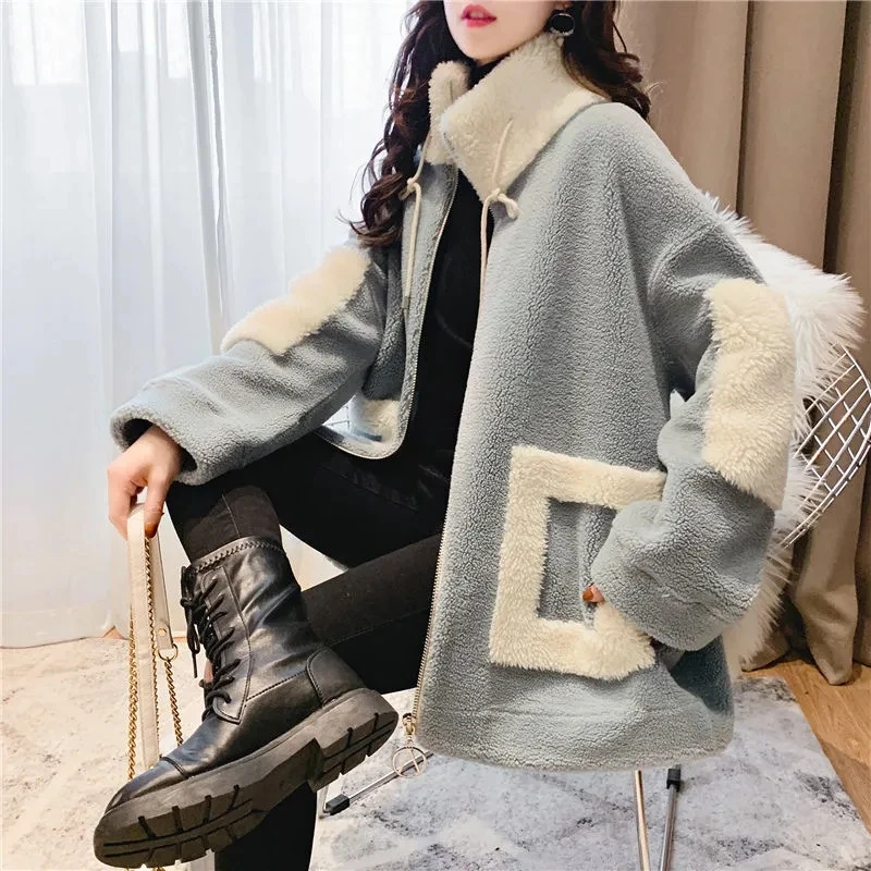 Autumn and Winter Imitation Lamb Velvet Zipper Jacket Korean Version of The New Plus Velvet Thick All-match Women's Clothing plus velvet lamb velvet jeans women s new korean version of the high waisted thin tight fitting curled feet pencil pants winter