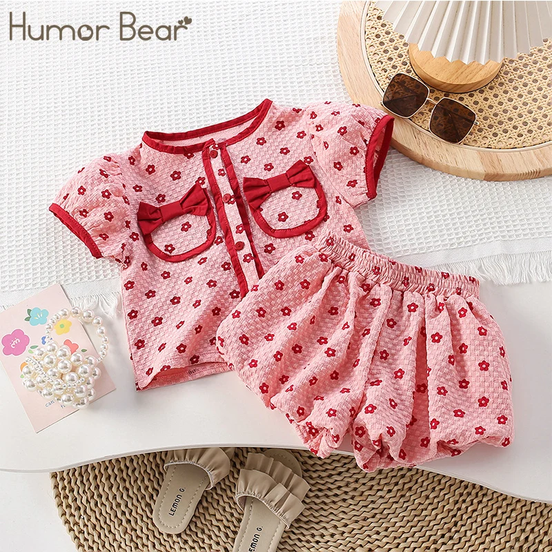 

Humor Bear Girls Clothing Sets He Foreign Atmosphere Is Sweet Summer Short Sleeve Top + Shorts 2PCS Childrens Wear