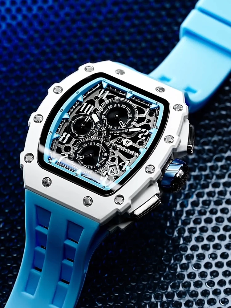 tsar bomba resin watch for men tonneau waterproof mens watches top brand luxury chronograph sport male white wristwatches TSAR BOMBA Resin Watch for Men Tonneau Waterproof Mens Watches Top Brand Luxury Chronograph Sport Male White Wristwatches 4
