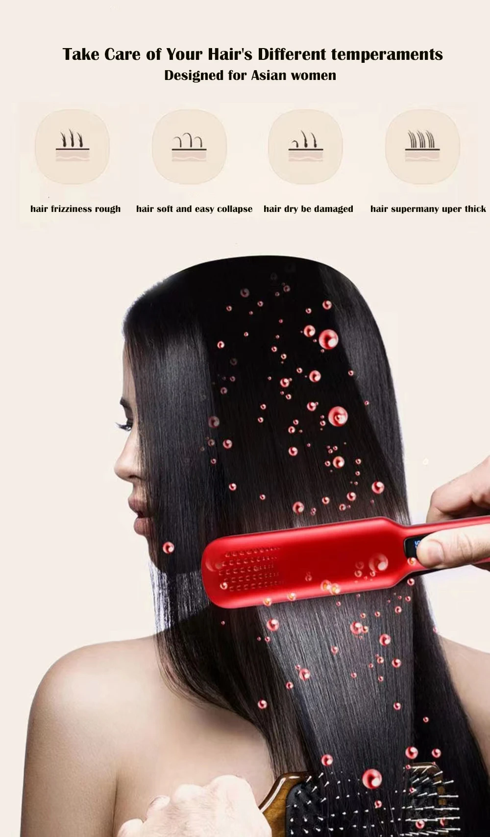 Description Picture 4 of itemProfessional Hair Straightener Brush Titanium Flat Iron with LCD Display Heating Curling Iron Fast Hair Straightening Iron