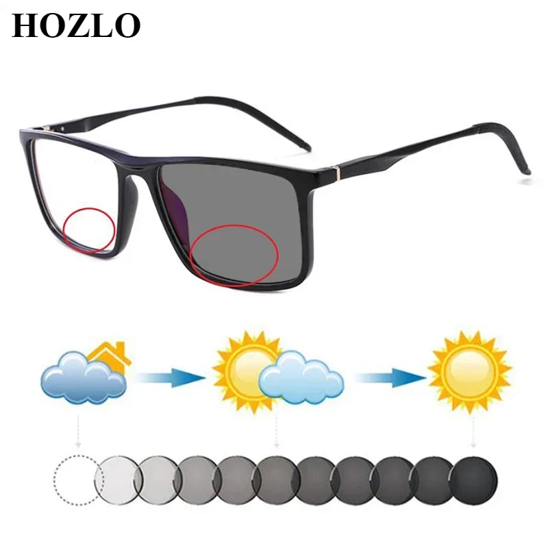 

New Men TR90+Aluminum Magnesium Legs Photochromic Bifocals Reading Sunglasses Women Square Presbyopic Spectacles Dark Glasses