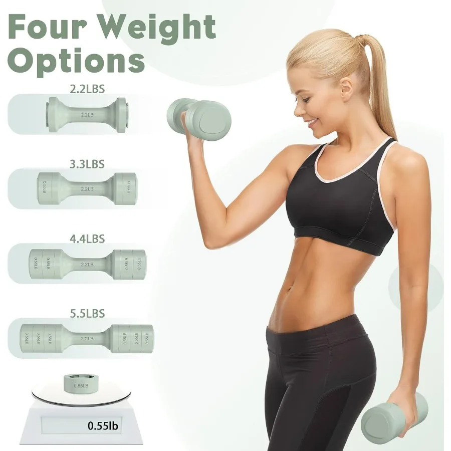 Adjustable Dumbbell Set of 2, 11Lb/Pair Weights Dumbbells for Women, Each 2.2lb, 3.3lb, 4.4lb, 5.5lb Hand Weights Set for Home G