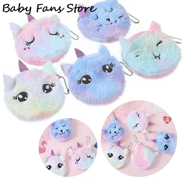 Mini Unicorn Coin Purse Cartoon Cat Circle Wallet Children Kids Embroidered Bag Key Earphone Organizer Pouch Embroidered Eyes 2