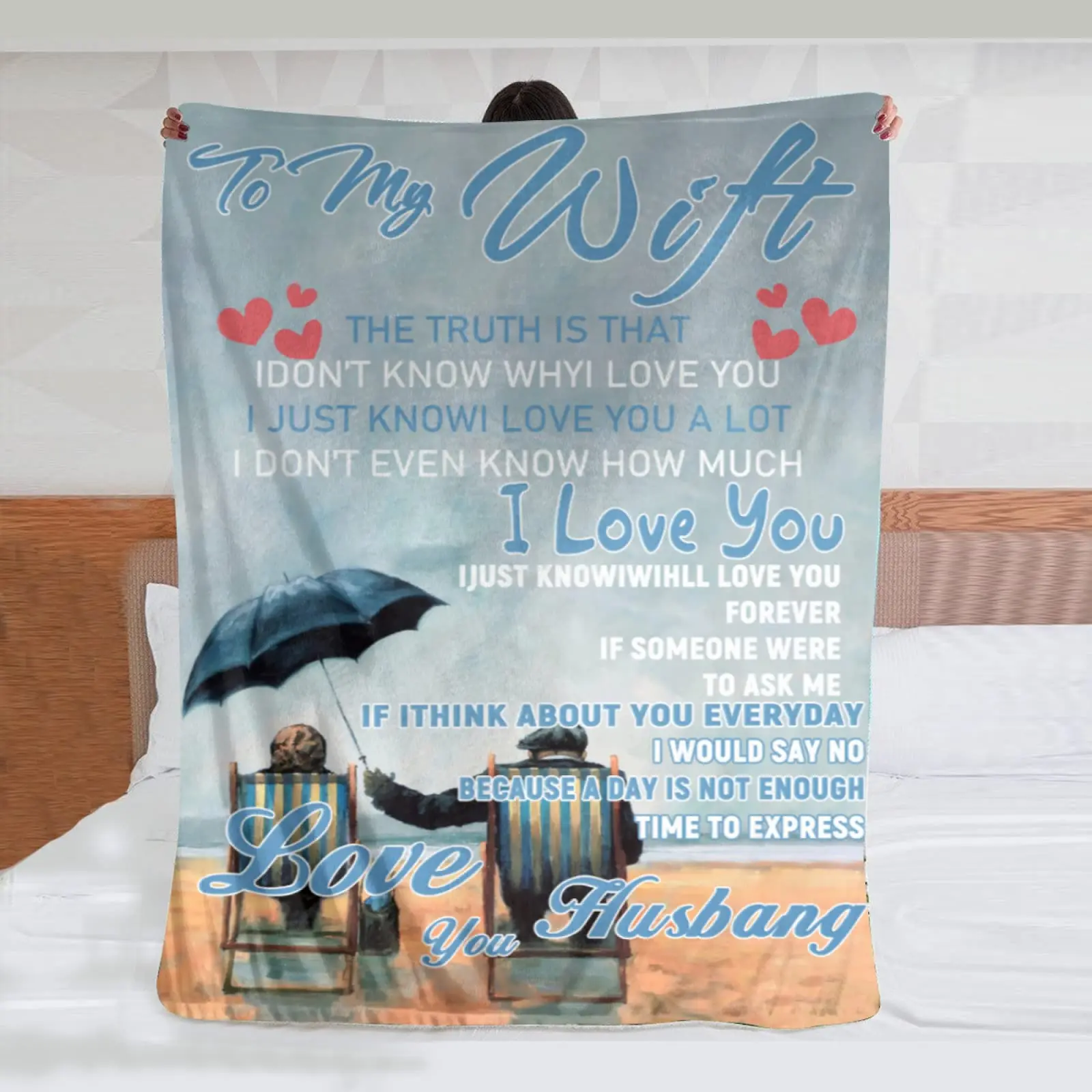 

To My Wife Theme Flannel Throw Blanket Anniversary Gifts From Husband Romantic Valentines Day with Gift Her Wife Birthday Happy