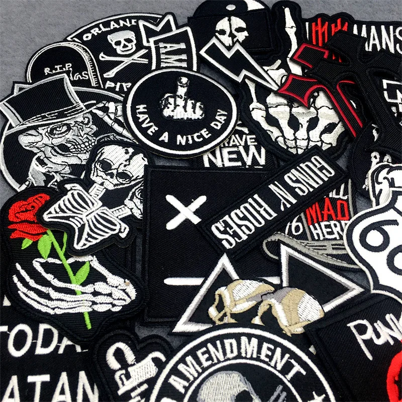 50pcs/lot DIY Rock Band Patches for Clothing Embroidered Punk Iron