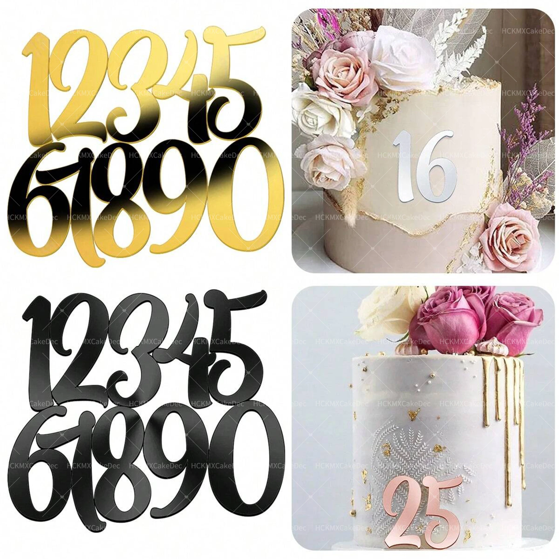 1set Digital 0-9 Gold Schwarz Acryl Kuchen Dekoration DIY Personalisierte Hochzeit Geburtstag Party Kuchen Dekoration