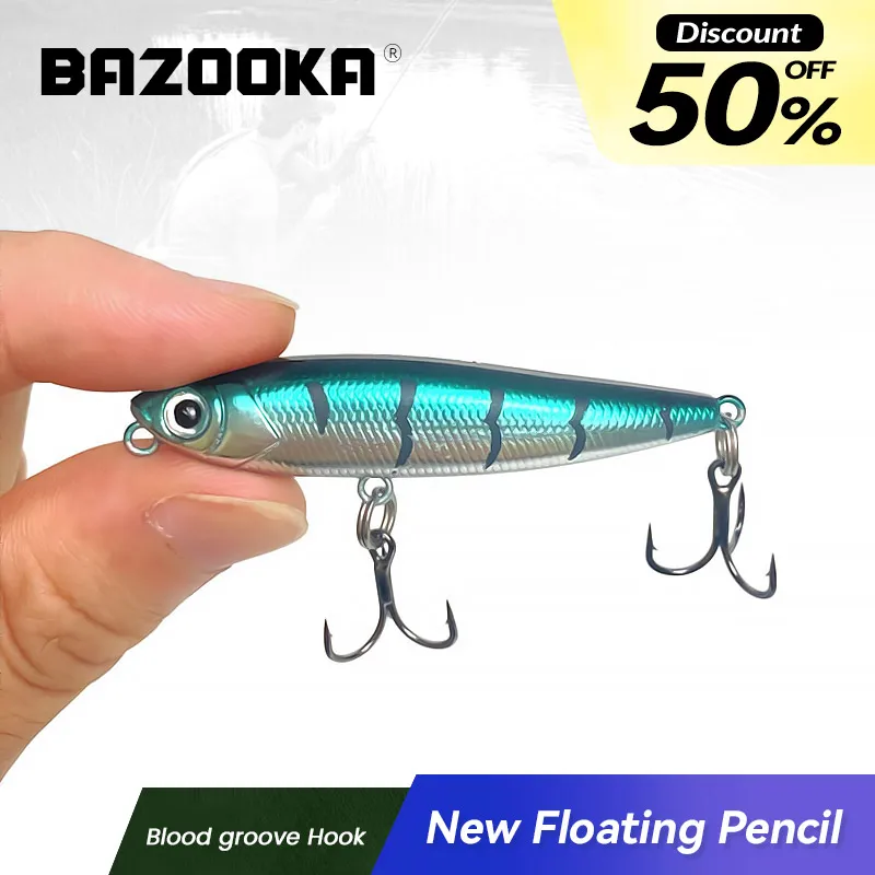 

Bazooka Floating Fishing Lure Pencil Popper Hard Bait Minnow Carkbait SwimBaits Wobblers Jiging Perch Bass Pike Winter Baits