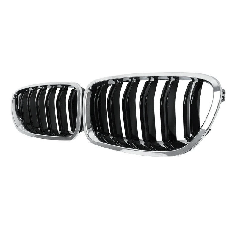 

Car Chrome+Glossy Black Dual Slats Front Kidney Grille Grill For-BMW F10/ F11 M5 535I 550I 528I 4-Door 2010-2017