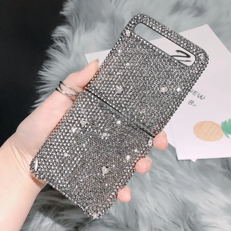 Silver Rhinestone Handmade Phone Case for Samsung Galaxy Z Flip Z Flip 4 ZFold 3 ZFold 2 5 Folding Screen Back Cover