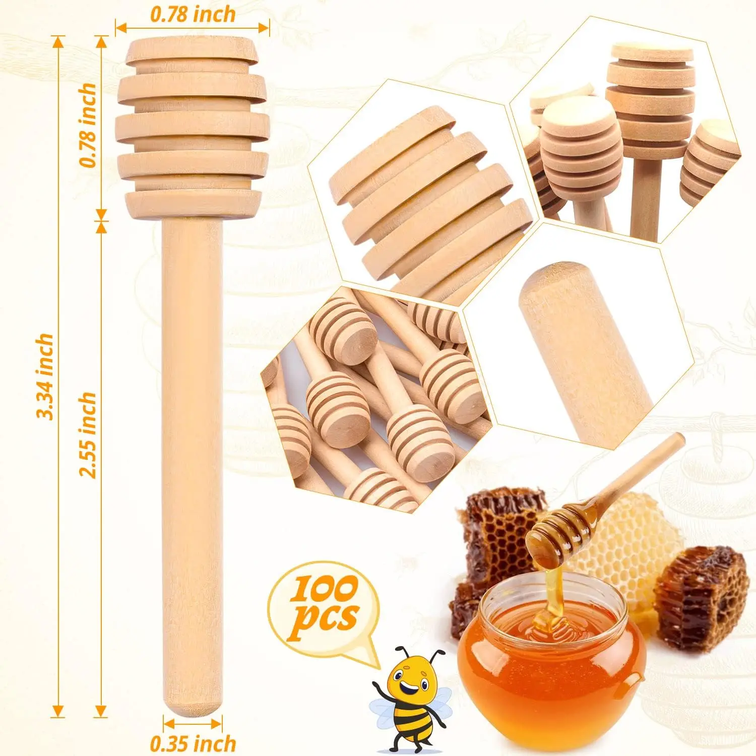 10/50/100pcs Honey Stirrer Kitchen Craft KitchenCraft Wooden Honey Dipper, 16 Cm (6&frac12;") Kitchen Craft Wooden Dipper