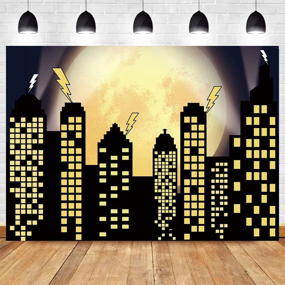 

Superhero Baby Shower Birthday Backdrop City Building Super Hero Party Photography Background for Photo Studio Photophone