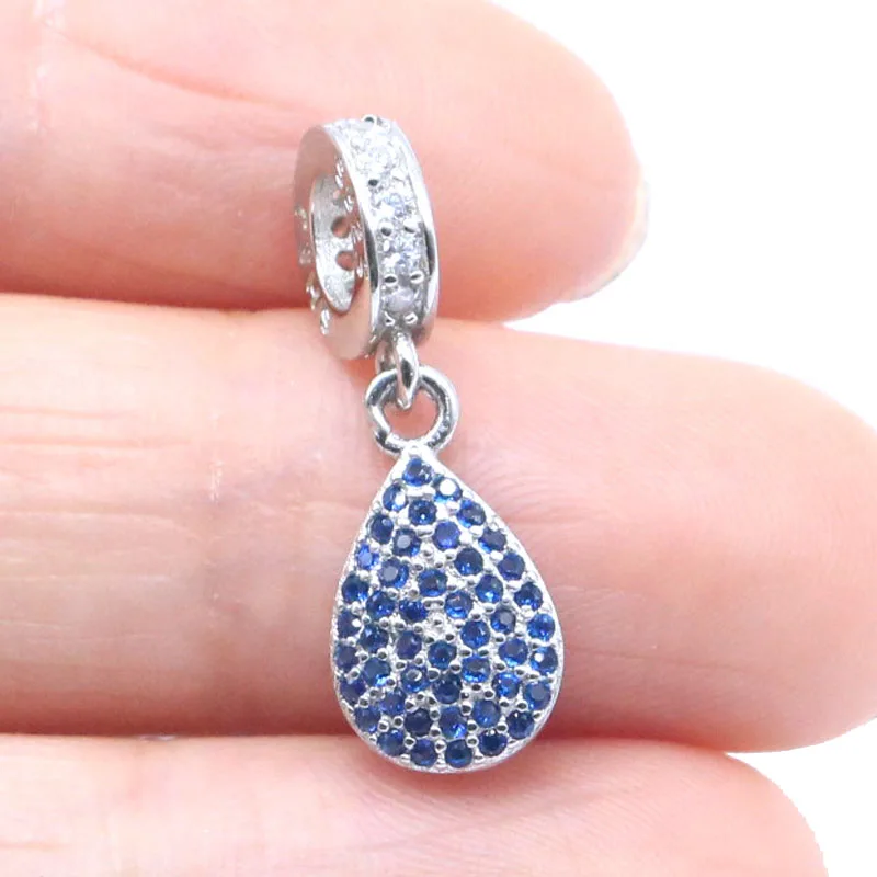 

925 Solid Sterling Silver Pendant 22x8mm Stunning Blue Turquoise Tanzanite White CZ Jewelry For Woman's
