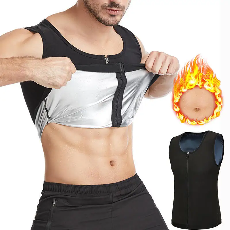 Slimming Vest 1pcs Men's Shapewear Zipper Coated Silver Exercise Corset Compression Sweat Reducing Fat Sauna Tops