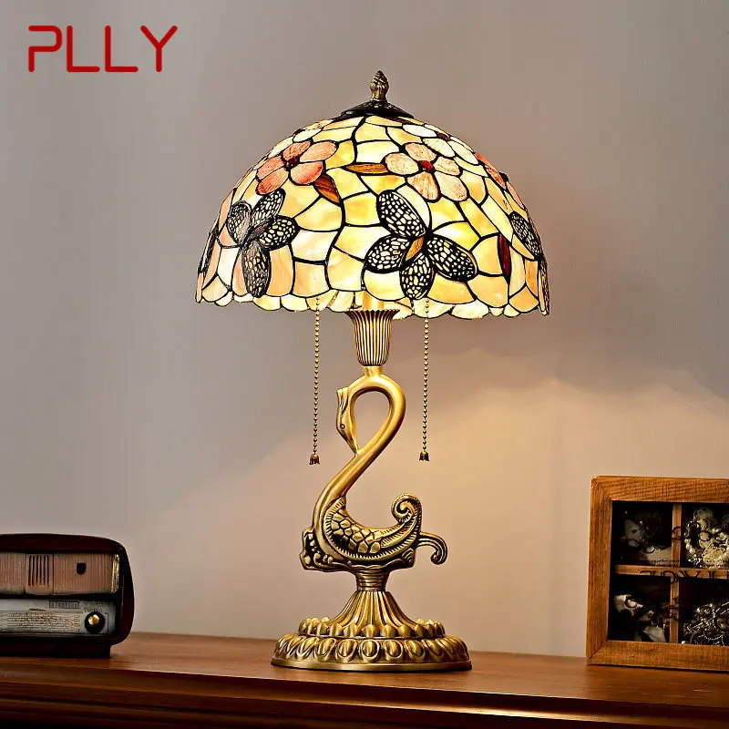 

PLLY Modern Brass Swan Table Lamp LED European Luxury Shell Decor Retro Copper Desk Light for Home Living Room Bedroom
