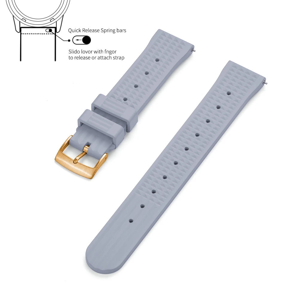 Premium Grade Waffle Design Quick Release Fluoro Rubber Watch Strap