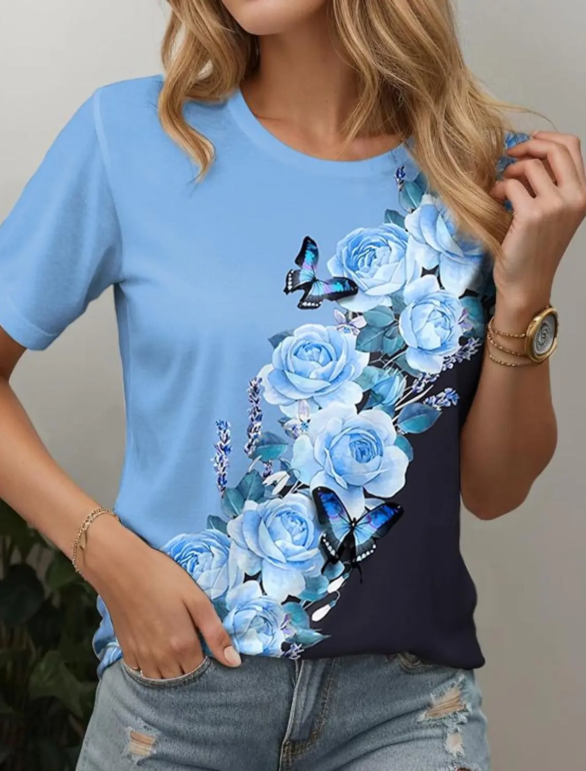 

Fashion Summer Women's T shirt Tee Floral Casual Holiday 3d Prints Daily Short Sleeve Tops Fashion Round Neck t shirts for women